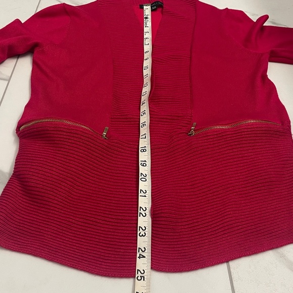 Joan Vass Fuchsia Red Cardigan Sweater Shawl Collar Pockets with Gold Zipper SzS - Picture 11 of 12